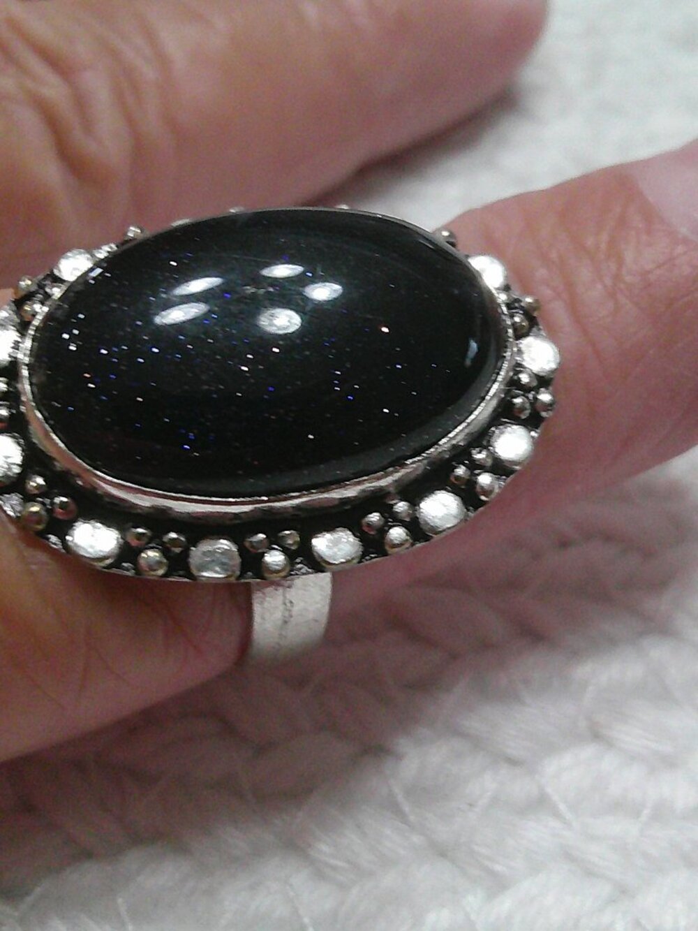 Sparkling BLUE SUNSTONE Handmade Sterling 925 Ring Size 10 #33F